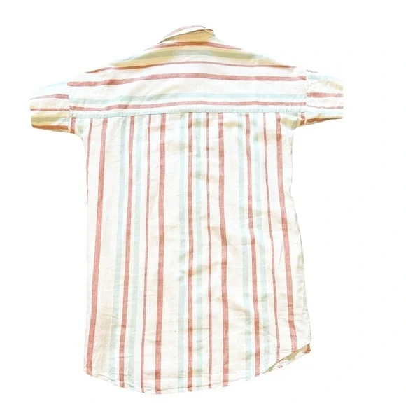 Madewell Courier Stripe Linen Cotton cream multicolor shirt dress Popover Medium - Picture 5 of 8